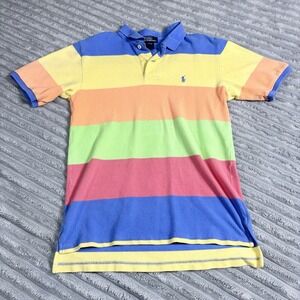 Polo Ralph Lauren Boys Shirt Size 12 / 14 Medium Stripe Cotton‎ Rugby Collared